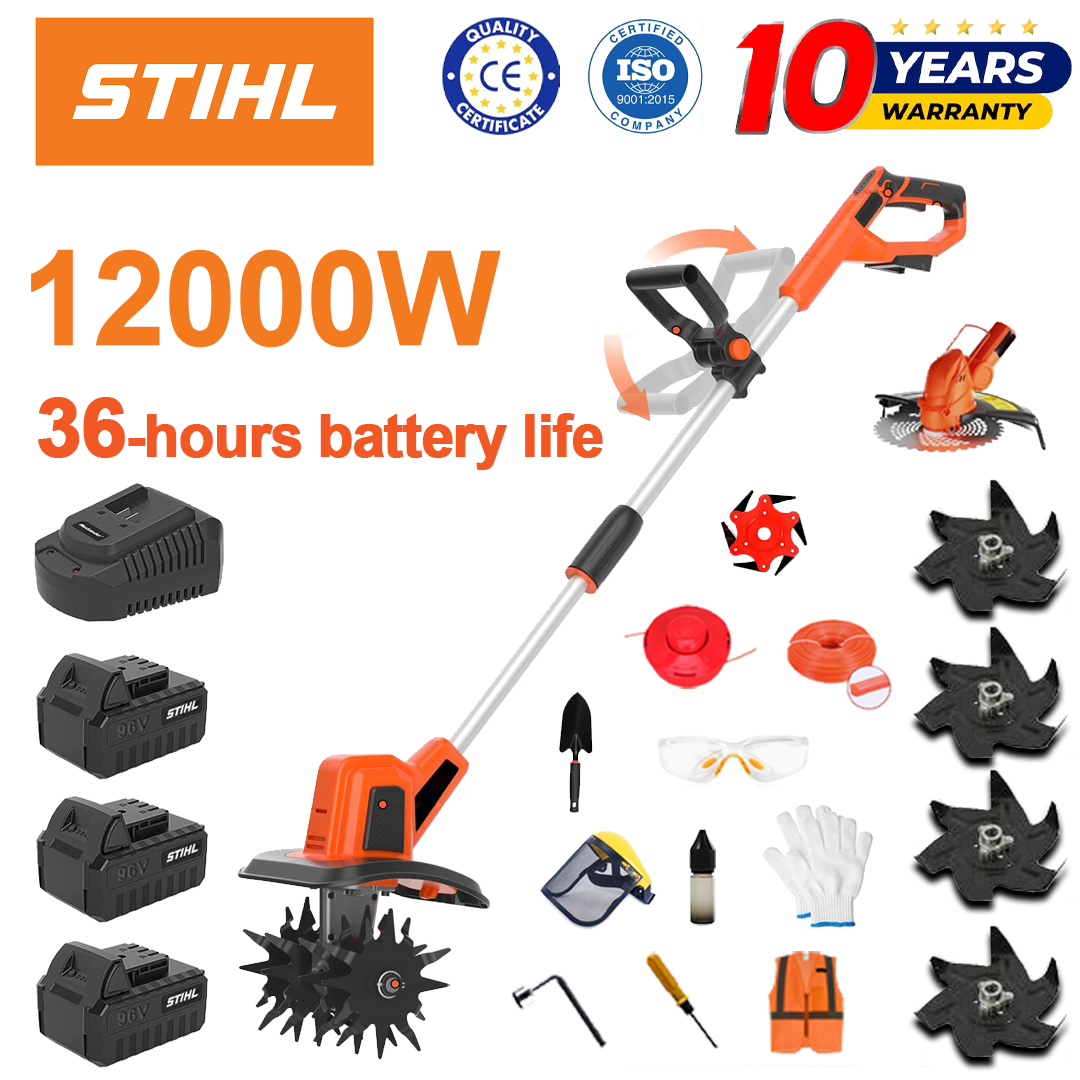 (Baterijos veikimo laikas 36 valandos) 12000 W plūgas + 96 V ličio baterija * 3 + pjovimo galvutė * 1 + greitas įkroviklis * 1 + kastuvas * 1 + plokščias peilis * 2 + plūgo peilis * 4 + aliuminio pjūklo peilis * 1 + pjovimo peilis * 1 + pjovimo virvė * 1 + įvairūs priedai